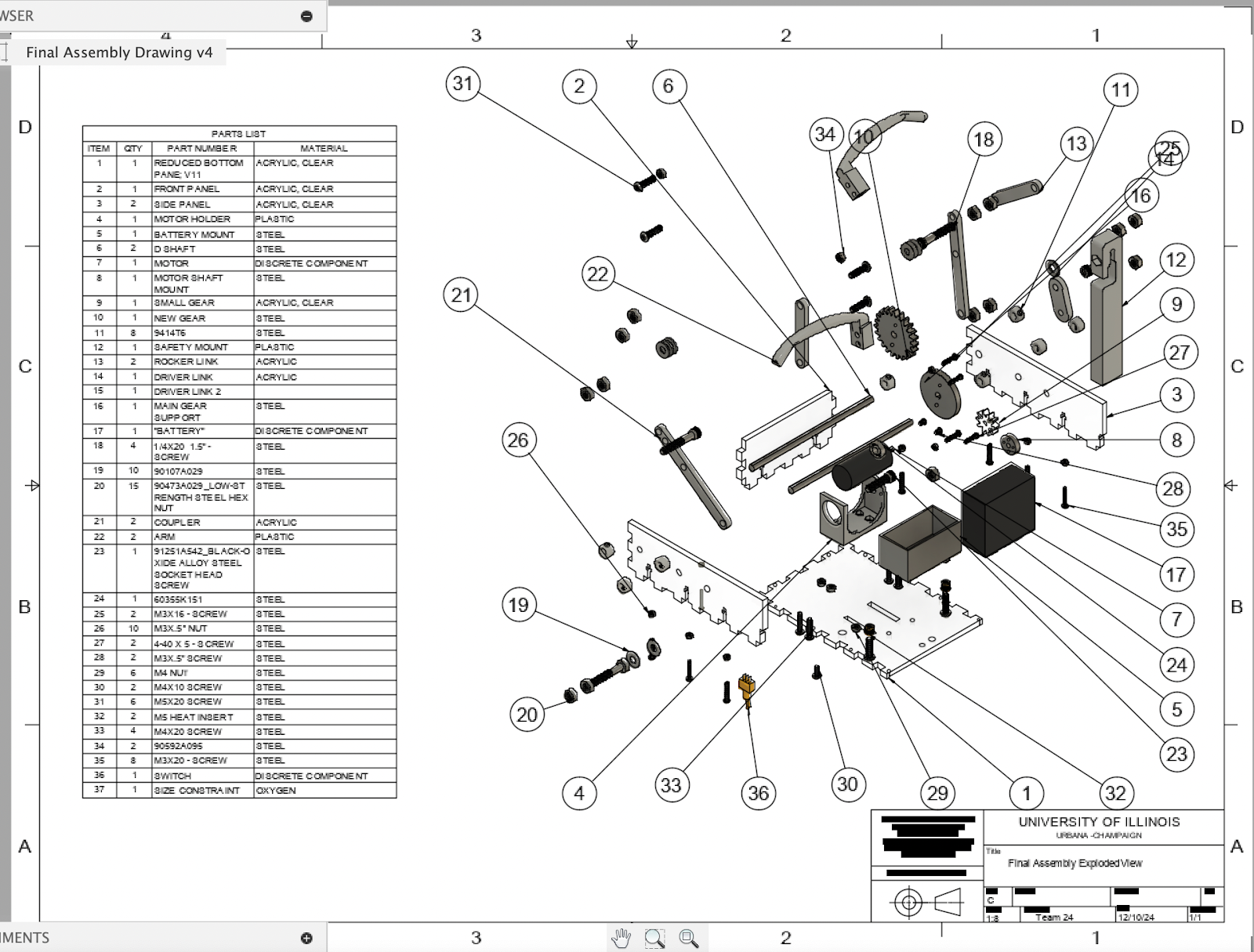Exploded view of the autonomous rope-crawler robot.